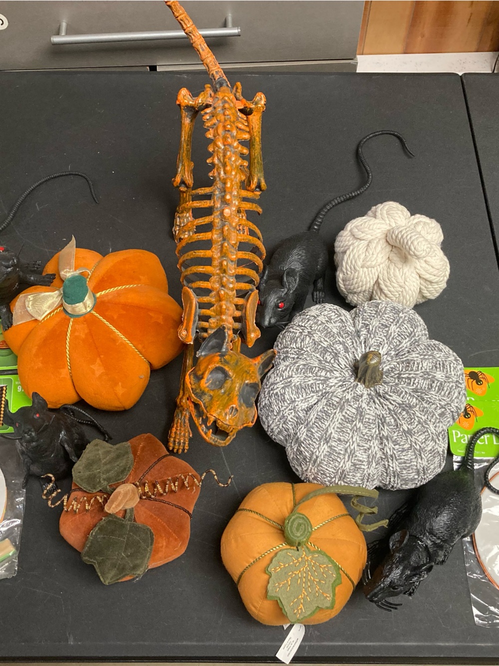 Halloween bundle Orange Skeleton Cat 4black rats 5 Decorative Pumpkins